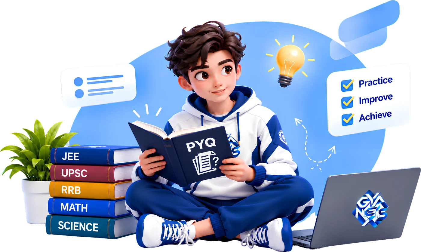 GYANEXIS mascot reading a PYQ book