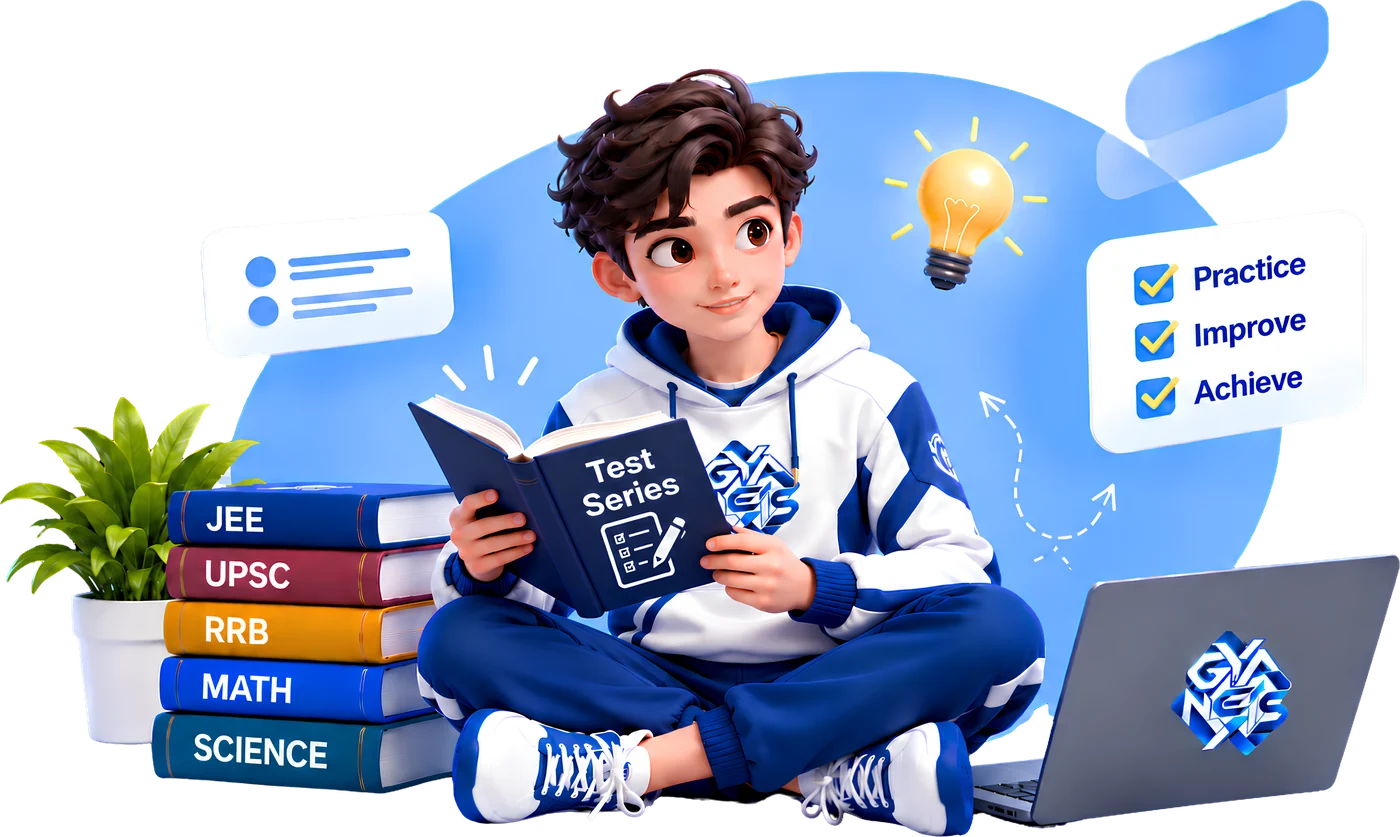 Gyanexis mascot studying with a book and laptop